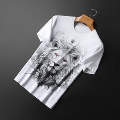New Fashion Lion Rhinestone Summer Short Sleeve Luxury Men Cotton Trend T-Shirt