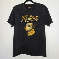 Maltese ATX Graphic T Shirt Black Acid Wash Dog Print Size Small