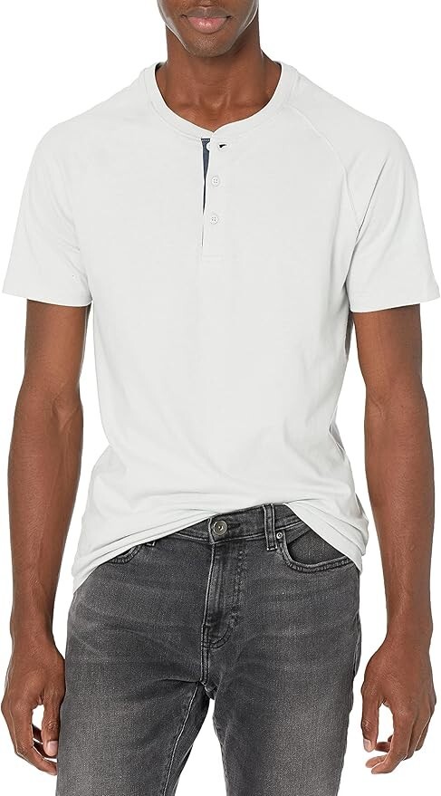 Goodthreads L108804 Men’s White Short-Sleeve Sueded Jersey Henley Size S