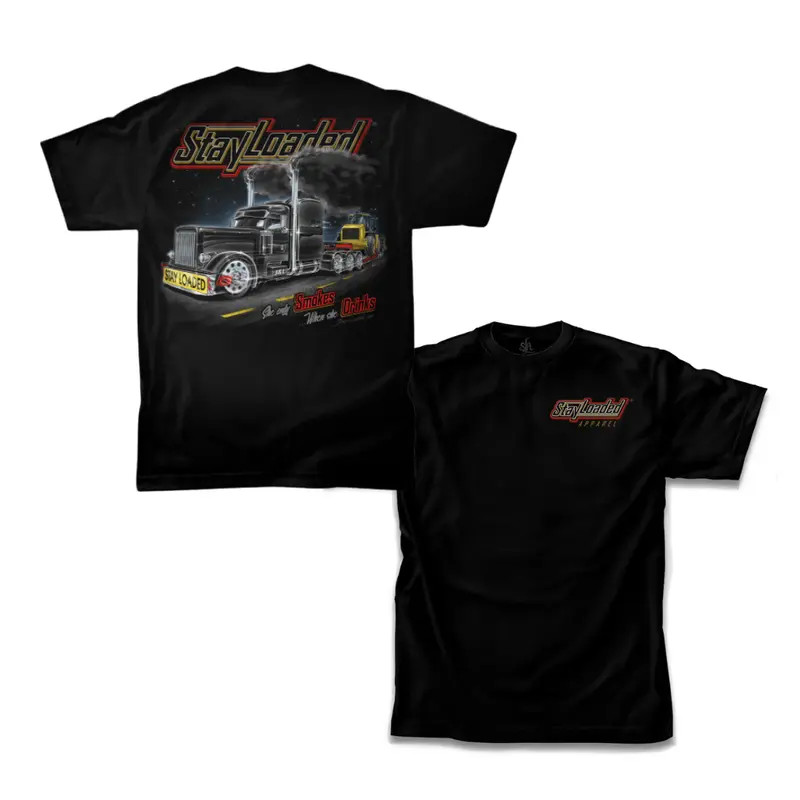 Stay Loaded Smokes Drinks Semi Truck Graphic T-Shirt � American Highway Big Rig