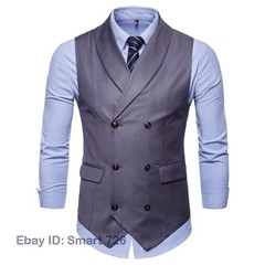 Mens Casual Formal Business Slim Fit Double-Breasted Waistcoat Coat Suit Vest