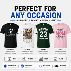 Custom Text T-Shirt Personalized Name Logo Men’s Crew Neck Tee S-5XL