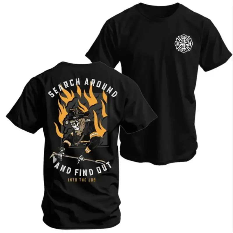 Firefighter Skull Graphic Tee Cotton Shirt for Everyday Wear Gift Ideal