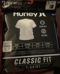 3 PACK HURLEY Mens Classic Fit 3pk T-SHIRT Ultra Soft & Tag Free – SMALL 36”