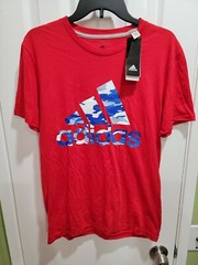 NWT Adidas Men’s The Go-To Performance Tee Red with Blue-Camo Logo S M L XL XXL