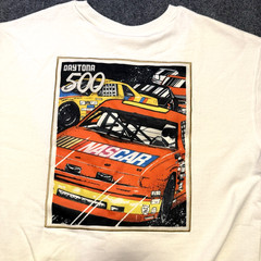 Vintage Nascar Daytona Graphic Long Sleeve Shirt Ivory White Black Yellow Men’s