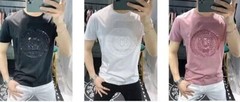New Men Luxury Tiger Rhinestones Fashion Black White Pink T-Shirt High Quality