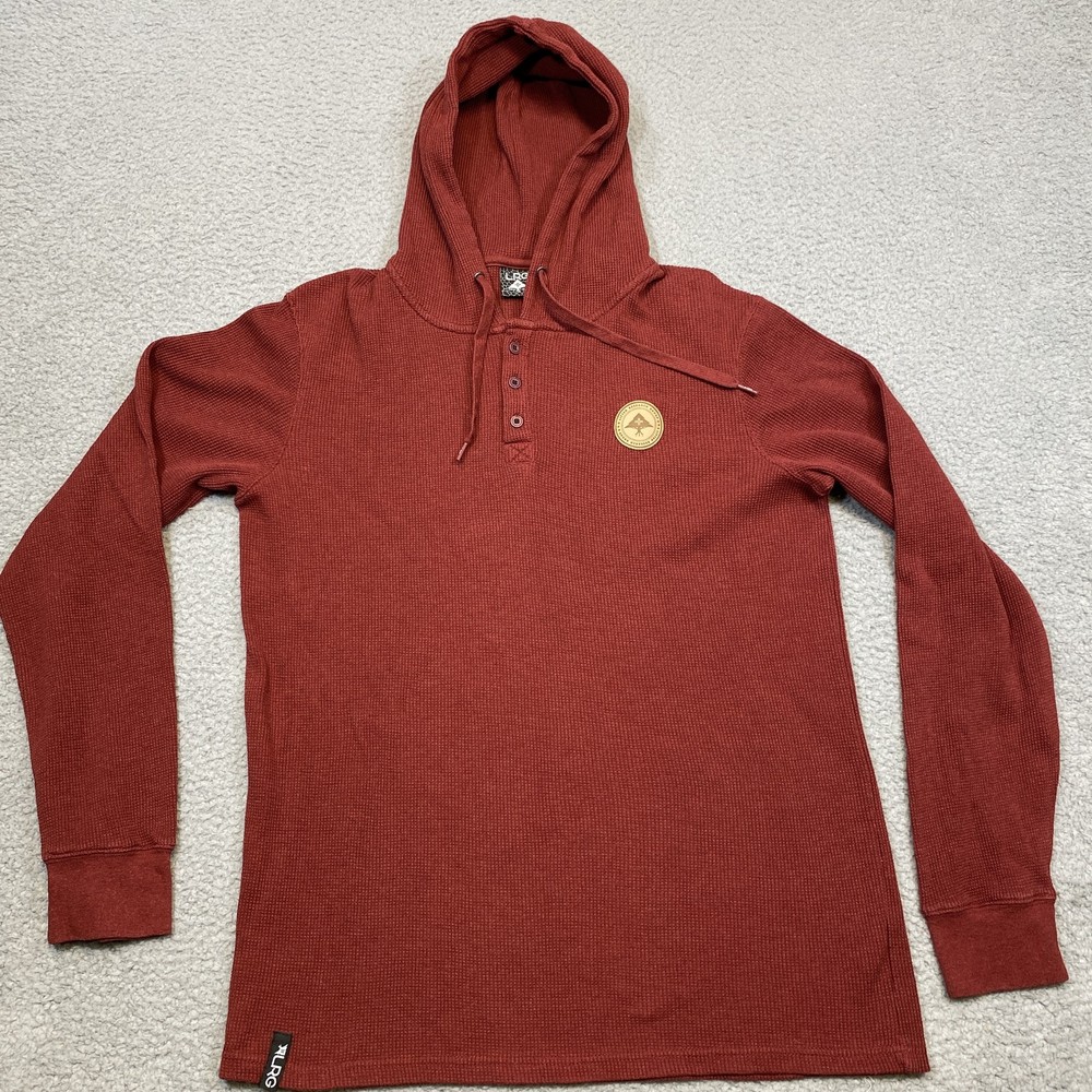 LRG Pullover Hoodie Mens XL Red Waffle Knit Long Sleeve Henley Casual Skate