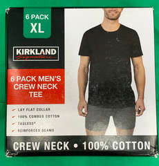 Kirkland Signature Men’s Crew Neck Tee 6-Pack 100% Combed Cotton Black XL