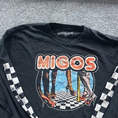 Migos Long Sleeve Shirt Mens Size XXL Black Checkered Graphic Distressed Rap Tee