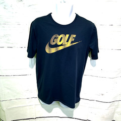 Nike Golf Modern Fit Dri-Fit T-Shirt Navy Blue Gold Logo Men’s Sz M