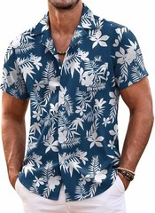 Mens Hawaiian Shirt Short Sleeve Floral Button Down Tropical Beach Casual Top