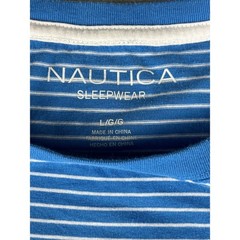 Nautica Sleepwear Blue Striped T-Shirt Logo Tee Size L