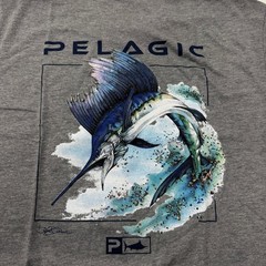 Pelagic Steve Goione Sailfish Tri-Blend T-Shirt Mens Medium New Heather Gray