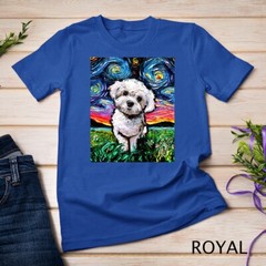 Maltipoo Starry Night White Maltese Poodle Dog Art by Aja T-Shirt Unisex T-shirt