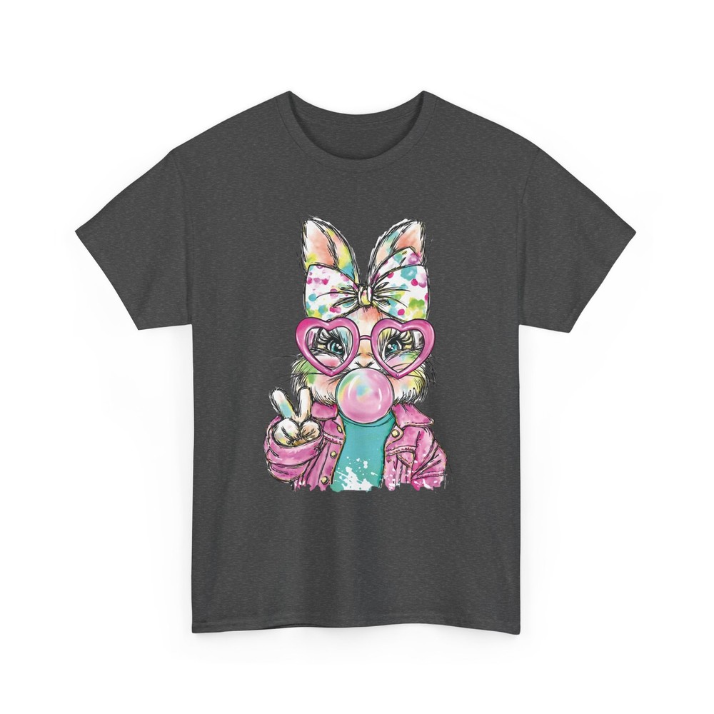 Coquette Easter Bunny Shirt Women Peace Sign Pink Heart Glasses Cute Gift Tee