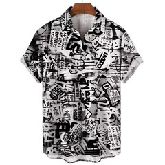 Mens Button Down Shirts Graffiti Printed Hawaiian Colour Top Summer Gift Shirt