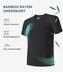 Men’s Undershirt Bamboo Rayon Moisture-Wicking T-Shirts Stretch Crewneck/V-Ne…