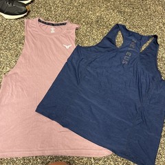 Mens L Neleus Dry Fit Muscle Stringer Tank Top Gym Navy & Mauve Project Titan M