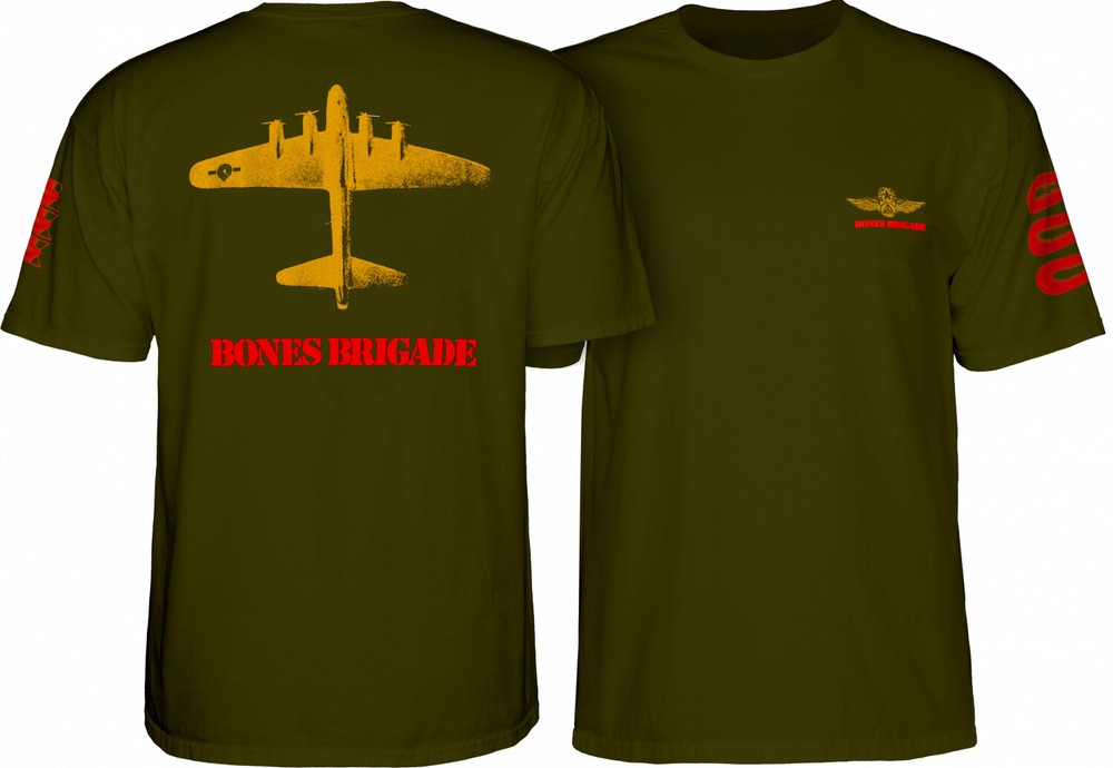 Powell Peralta BONES BRIGADE BOMBER Skateboard T Shirt MILITARY GREEN