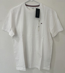 Tommy Hilfiger Men’s White T-Shirt Size M Crew Neck Cotton Flag Logo NWT