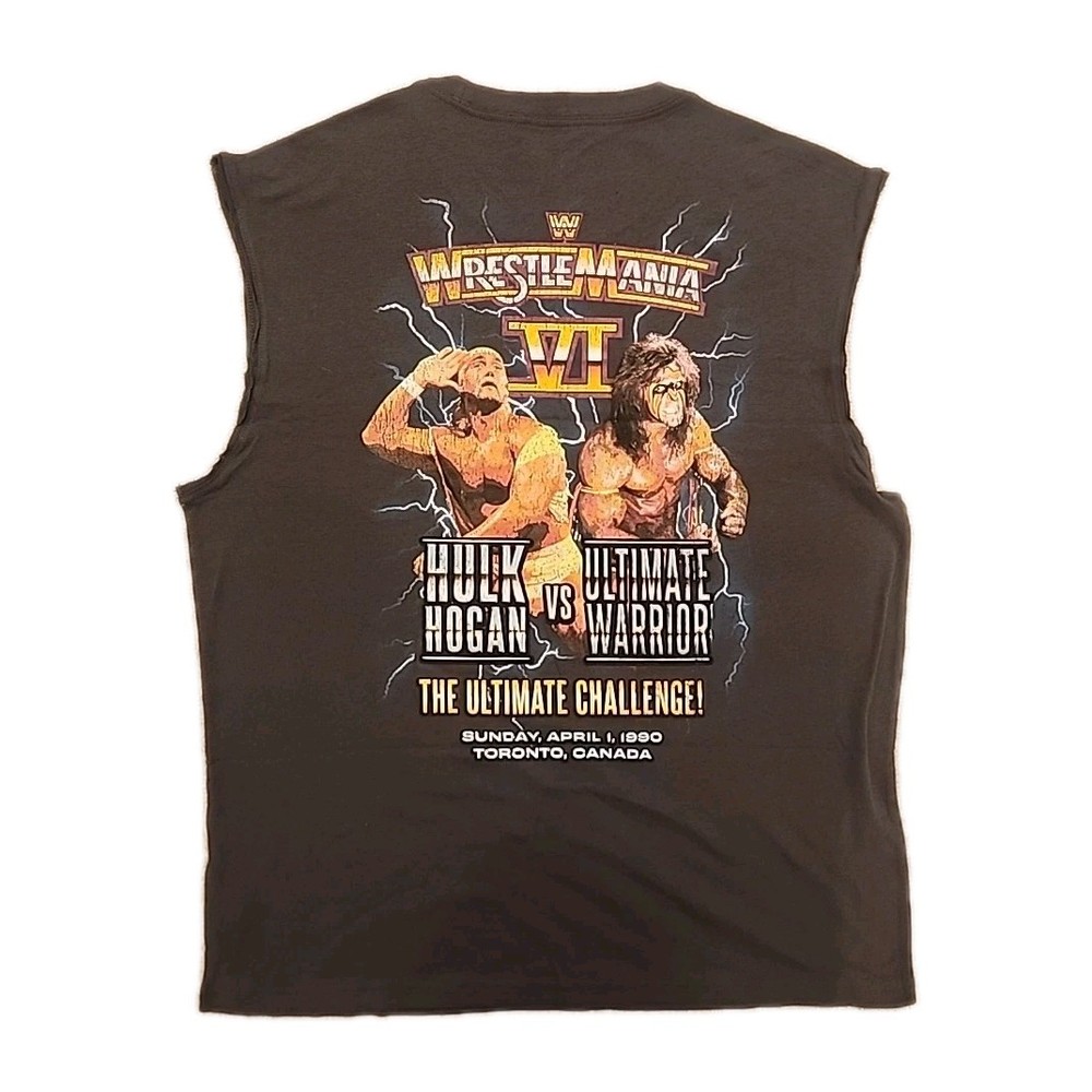 New WWE WrestleMania VI Hogan Ultimate Warrior Mens Medium Wrestling 80s Tee
