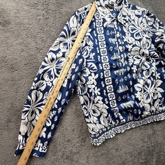 Vintage 80s Pyke Ltd Hawaiian Shirt Womens M Navy Blue Hibiscus Nautical Print