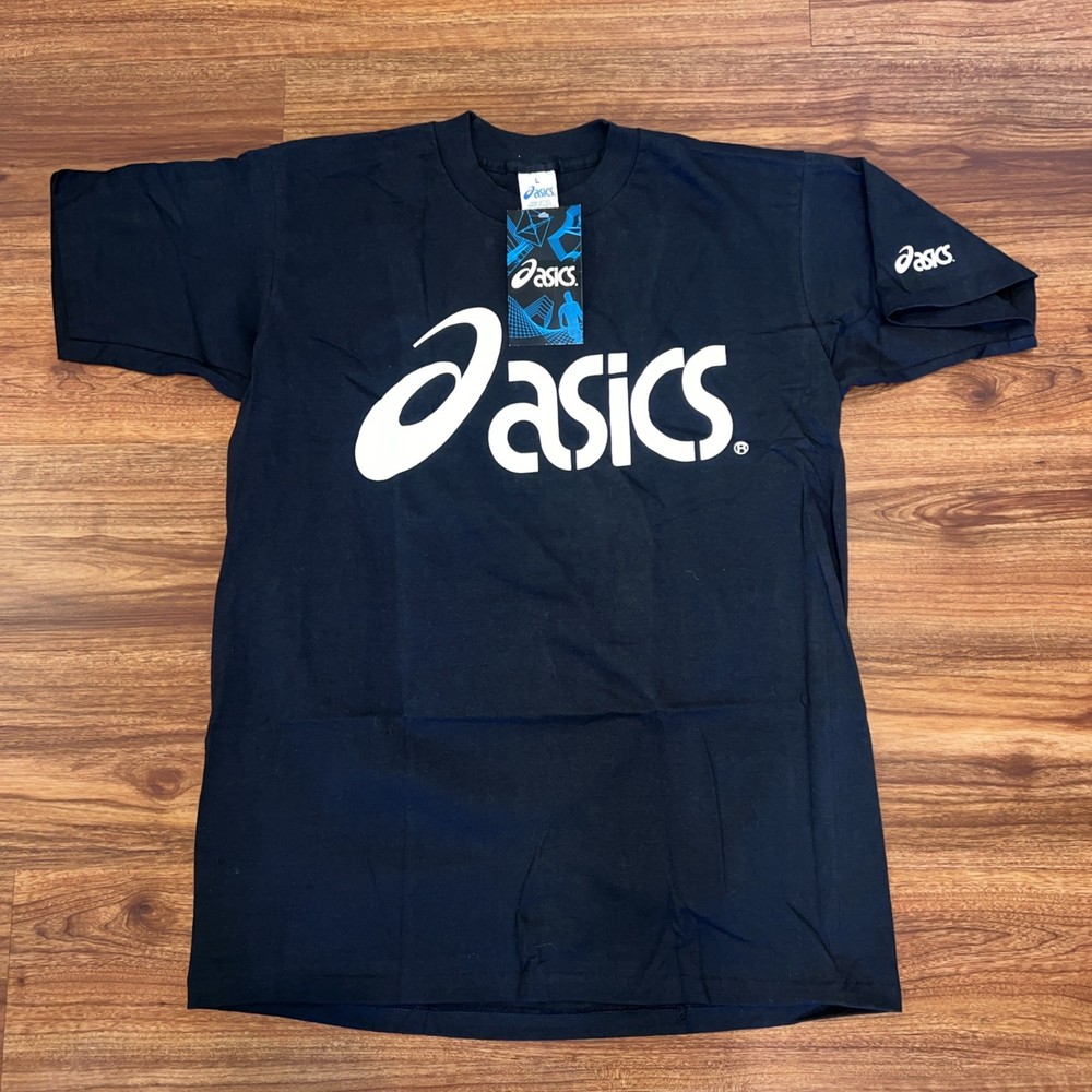 Vintage 90’s ASICS Logo Print Black T-Shirt Men’s Large Deadstock W Tag