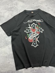 Vintage Ed Hardy By Christian Audigier Cross T-Shirt Rhinestones Y2K Black Hype