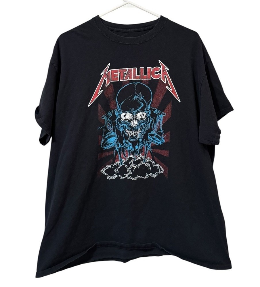 Metallica Shirt Men Measured Black Short Sleeve Grunge Rock Band Justice Skull