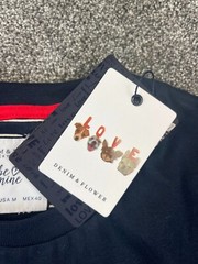 Denim & Flower Shirt Unisex Sz M Heart Crew Neck Short Sleeve Pullover Blue NWT