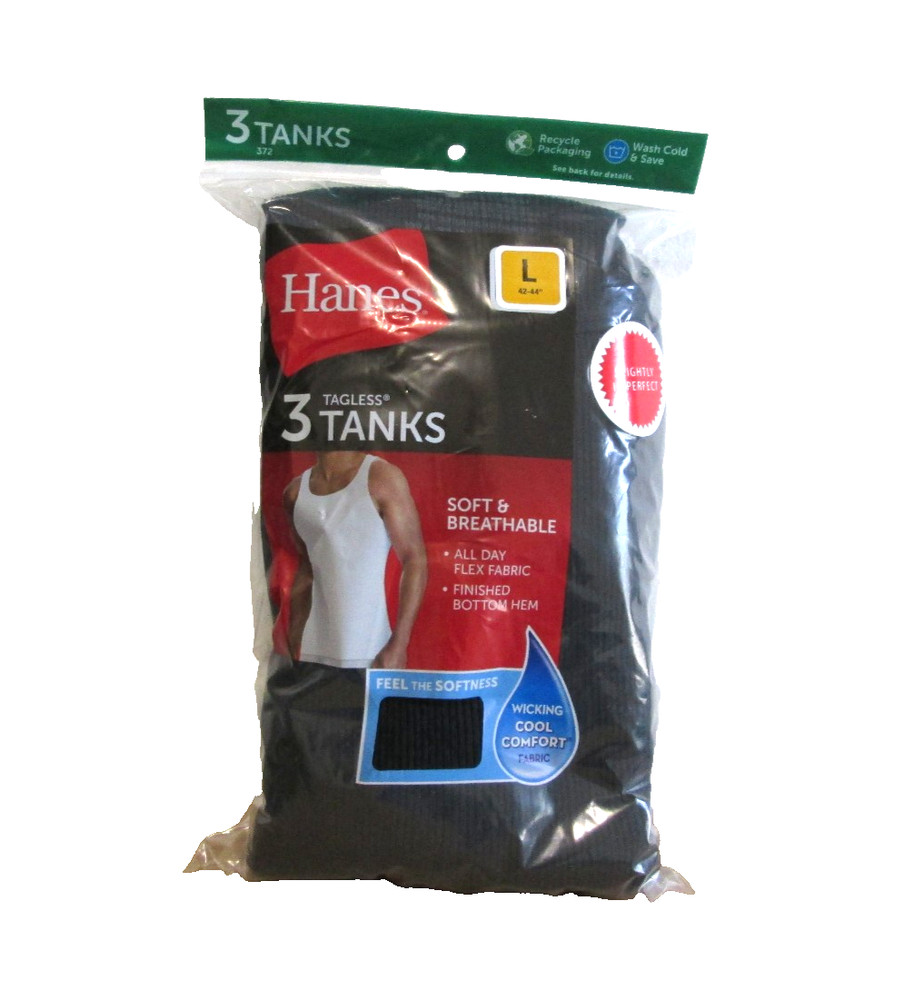 New Men’s Hanes 3 Soft & Breathable Tagless Black tank Tops A-Shirts Large