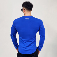 Men’s Sports Tight Fitness Long Sleeve Solid Stripe Stretch Sports T-shirt