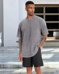 Oversized Tshirt for Men Short Sleeve Vintage Washed Cotton Basic Loose Tee 2026