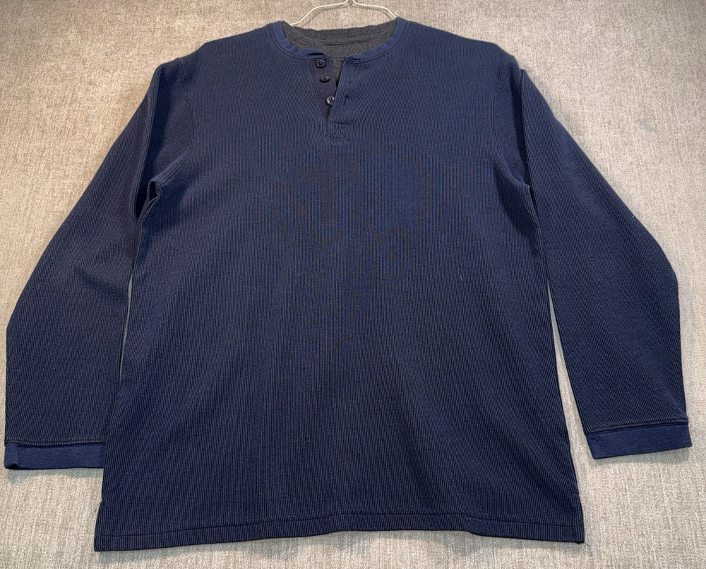 Marc Edwards Mens Navy Blue Henley Neck Thermal Shirt Long Sleeve Size M