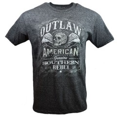 Outlaw Southern Rebel Men’s T-shirt- American Moto Club – Skull-Wings Black