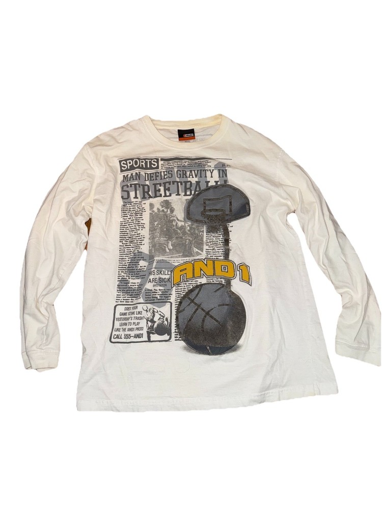 Vintage AND1 White Long Sleeve Trash Talk Basketball T-Shirt M