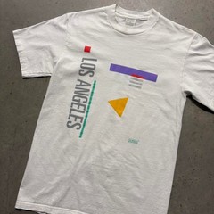 Vintage 90s Los Angeles Modern Abstract Art Deco Graphic T Shirt M White USA