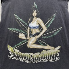 Vintage Weed Tee Shirt Mens L Black Sleeveless Mary Juanita Graphic Sexy Girl