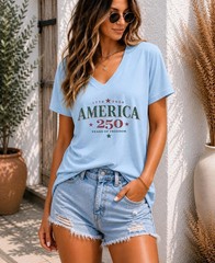 250th Anniversary of The United States Bella Canvas V-Neck Tee, USA Independence