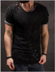 Men’s Slim Fit O Neck Short Sleeve Muscle Tops Tee T-shirt Ripped Casual Blouse
