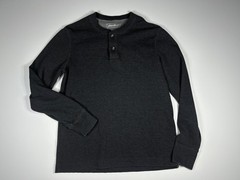 Eddie Bauer Thermal Henley Men M Gray Waffle Knit Outdoor Casual Layer Shirt