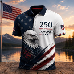 USA 250 Years of America Golf Polo Men Eagle 1776-2026 American Flag S-5XL