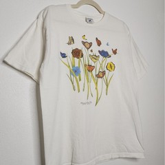 Vintage Butterfly Nature Art Flowers Garden 90s Organic Cotton Medium