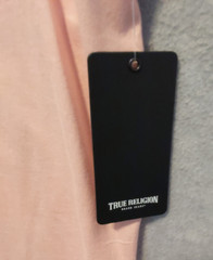 True Religion Foil Taping Men’s TEE Dull Pink Size Large Metallic Logo Stretch
