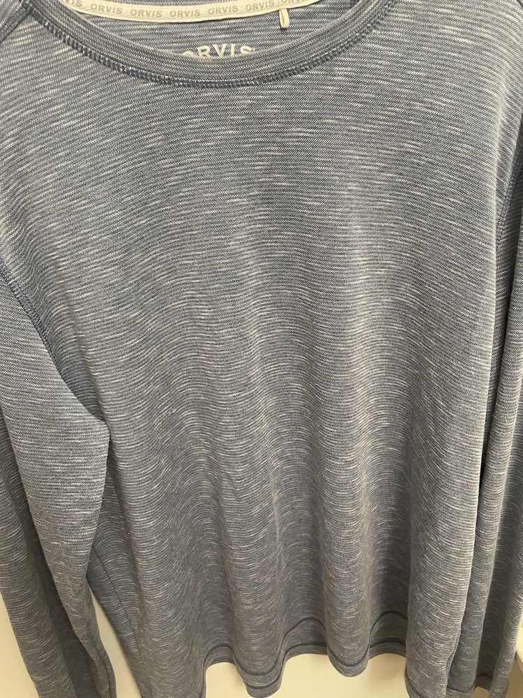 Orvis Men’s Shirt Heather Blue/ Grey Long Sleeve Pullover Chest 48 XL EUC