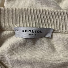 BOGLIOLI Size S Cream Solid Cotton Blend Ribbed Collar T-shirt