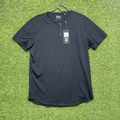 Cuts Clothing Henley Shirt Mens Large Short Sleeve Curve-Hem Fit Black NWT