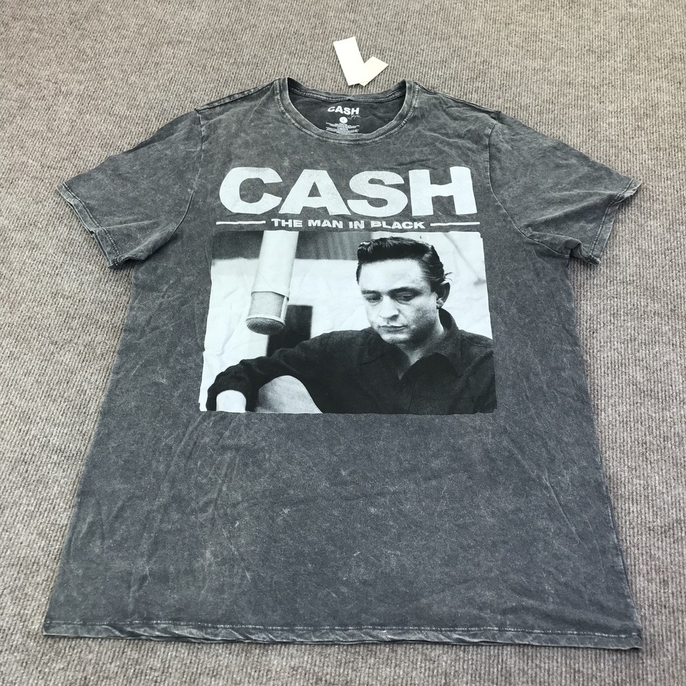Cash Johnny Cash Man In Black Shirt Mens Large Gray Graphic Tee Tagless