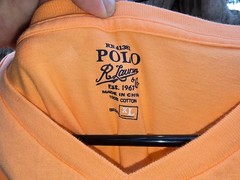 Polo Ralph Lauren Bright Orange V Neck T Shirt Vintage Tee Single Stitch Pony XL